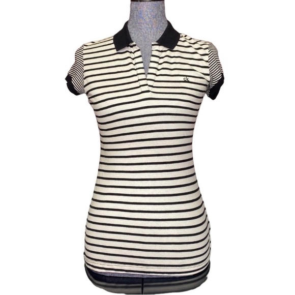 Calvin Klein Tops - Calvin Klein women white & black striped tee size Small VERY GOOD condition
